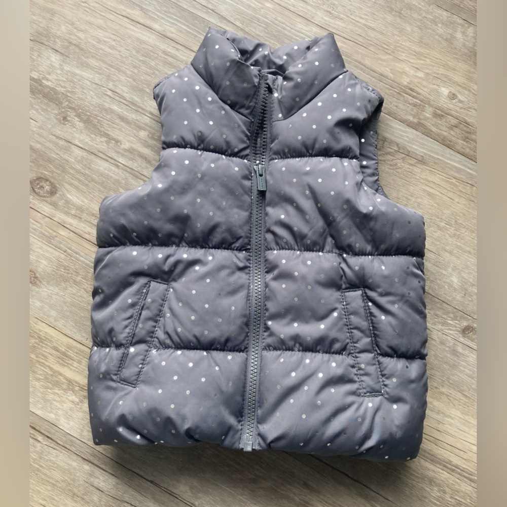 2T Old Navy Kids’ Puffer Vest Grey with Silver Polka Dots